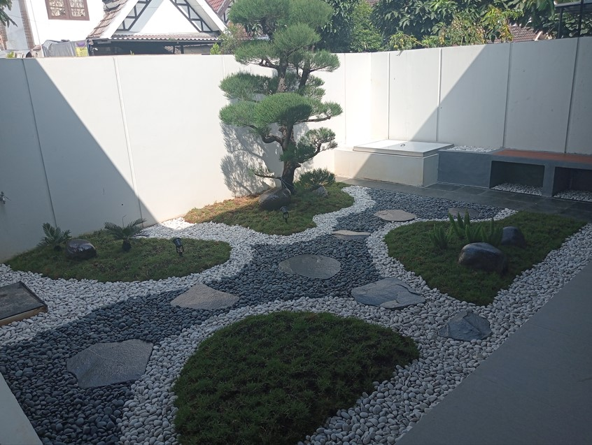contoh gamabr landascape taman modern kering